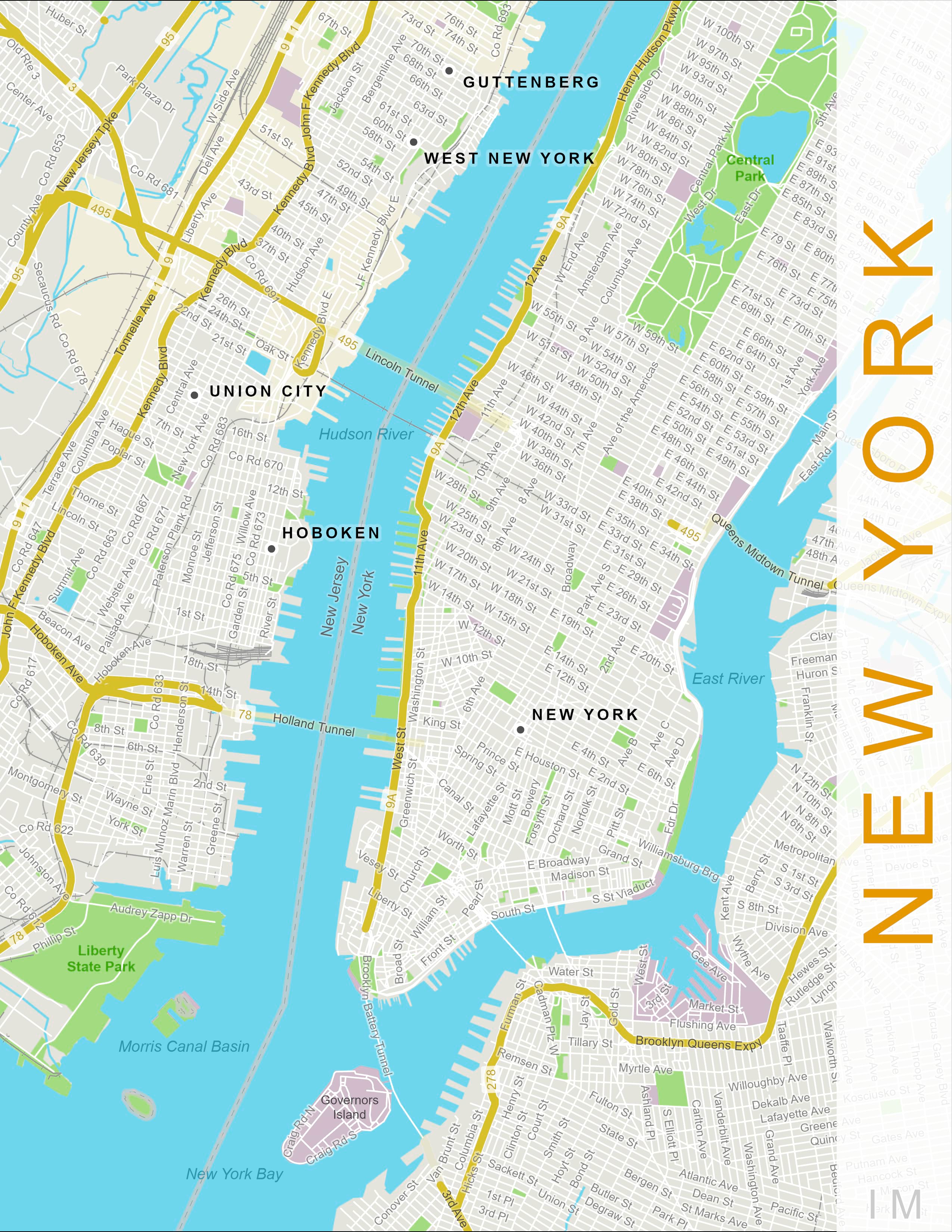 Map of New York using refined label placement.